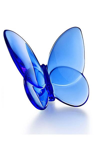 Baccarat Crystal Lucky Butterfly Blue Sapphire 2102546 Red Leather