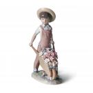 Lladro Classic Sculpture, Wheelbarrow With Flowers Boy Figurine