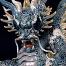 Lladro High Porcelain, Great Dragon Sculpture. Golden Lustre And Blue. Limited Edition