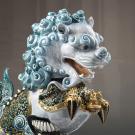 Lladro High Porcelain, Guardian Lion Sculpture. Blue. Limited Edition