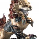 Lladro High Porcelain, Guardian Lion Sculpture. Red. Limited Edition