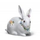 Lladro Classic Sculpture, Attentive Bunny With Flowers Figurine