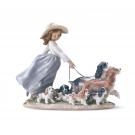 Lladro Classic Sculpture, Puppy Parade Girl With Dogs Figurine
