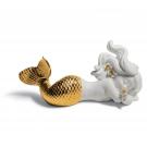 Lladro Classic Sculpture, Day Dreaming At Sea Mermaid Figurine. Golden Lustre