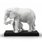 Lladro Classic Sculpture, Leading The Way Elephants White Sculpture