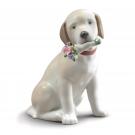 Lladro Classic Sculpture, This Bouquet Is For You Dog Figurine