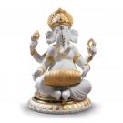 Lladro Classic Sculpture, Mridangam Ganesha Figurine. Golden Lustre
