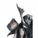 Lladro Classic Sculpture, Dragon Samurai Helmet Figurine. Silver Lustre