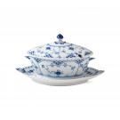 Royal Copenhagen, Blue Fluted Full Lace Gravy Boat With Stand 13.5oz.