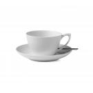 Royal Copenhagen, White Fluted Tea Cup and Saucer 9.25oz.