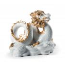 Lladro Classic Sculpture, The Dragon Sculpture. Golden Lustre And White