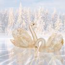 Lalique Swan Head Down Sculpture, Gold Luster