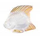 Lalique Fish Sculpture, Clear and Gold Stamped