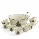 Spode Christmas Tree Serveware 10 Piece Punch Bowl With Cups And Ladle, 11"