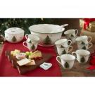 Spode Christmas Tree Serveware 10 Piece Punch Bowl With Cups And Ladle, 11"