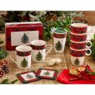 Spode Christmas Tree Tartan 5 Piece Mug, Tin, And Coaster Set