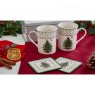 Spode Christmas Tree Polka Dot 5 Piece Mug, Tin, And Coaster Set