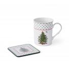 Spode Christmas Tree Polka Dot 5 Piece Mug, Tin, And Coaster Set
