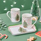 Spode Christmas Tree Melamine 3 Piece Mug And Melamine Tray Set, Polka Dot