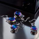 Baccarat Crystal Psydelic Wire Earrings Sterling Silver Blue Scarabee