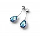 Baccarat Crystal Fleur De Psydelic Aqua Blue Mirror Silver Earrings