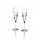 Baccarat Harcourt Eve Champagne Flutes, Red Knob, Pair