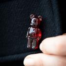 Baccarat BearBrick Silver, Red Crystal Pin