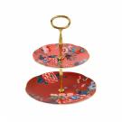 Wedgwood China Paeonia Blush Cake Stand Two Tier, Coral and Red