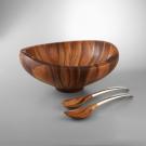 Nambe Metal and Wood 4 Qt Butterfly Salad Bowl With Servers Set