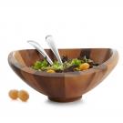 Nambe Metal and Wood 4 Qt Butterfly Salad Bowl With Servers Set