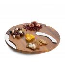 Nambe Metal and Wood Cheese Board With Knife and Spreader