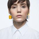 Swarovski Orbita Asymmetrical Square Cut Multicolored Crystal and Gold Pierced Earrings