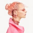 Swarovski Chroma Stud Earrings, Pyramid Cut Crystals, Pink, Gold-Tone Plated