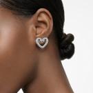 Swarovski Una Stud Earrings, Heart, Small, White, Rhodium Plated
