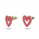 Swarovski Una Stud Earrings, Heart, Extra Small, Red, Gold Tone Plated
