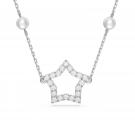 Swarovski Stella Necklace, Crystal Pearls, Star, White, Rhodium Plated
