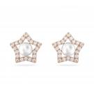Swarovski Stella Stud Earrings, Crystal Pearls, Star, White, Rose Gold Tone Plated