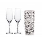Orrefors Carat Champagne Flutes Pair and Vase Gift Set