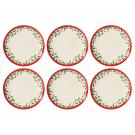 Lenox China Holiday Accent Plate Set of 6, Red and Gold Border