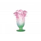 Daum Small Roses Vase in Green and Pink