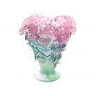 Daum 11.8" Rose Vase in Green and Pink