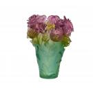 Daum 13.8" Rose Passion Vase in Green and Pink