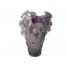Daum 13.8" Rose Passion Vase in Grey and Purple, Limited Edition