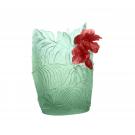 Daum 24.8" Hibiscus Vase in Light Green and Red, Limited Edition