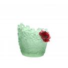Daum 11.8" Hibiscus Vase in Light Green and Red, Limited Edition
