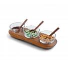 Nambe Cooper Triple Condiment Server and Spoons