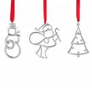 Nambe 2022 Mini Ornaments Santa,Tree, Snowman, Set of Three