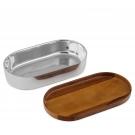 Nambe Oblong Nest 10" Bowl with Wood Lid