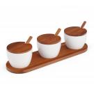 Nambe Duets Triple Condiment Server with Lids and Spoons