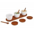 Nambe Duets Triple Condiment Server with Lids and Spoons